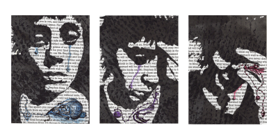 a set of three self portraits of the artist progressively becoming more distraught