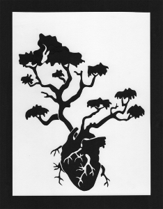 A tree growing from an anatomical human heart